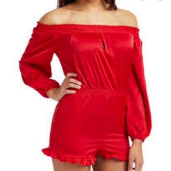 bebe Pants - Bebe NWT Crimson off shoulder romper medium valentine red